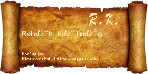 Rehák Kálmán névjegykártya